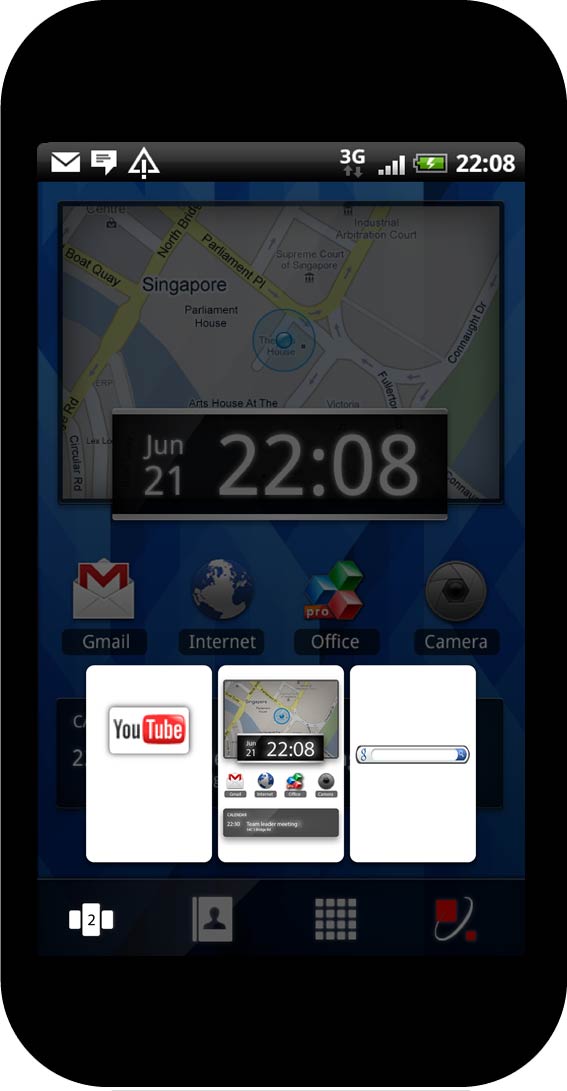 Home screen and dock app, view of shortcuts to home screen pages