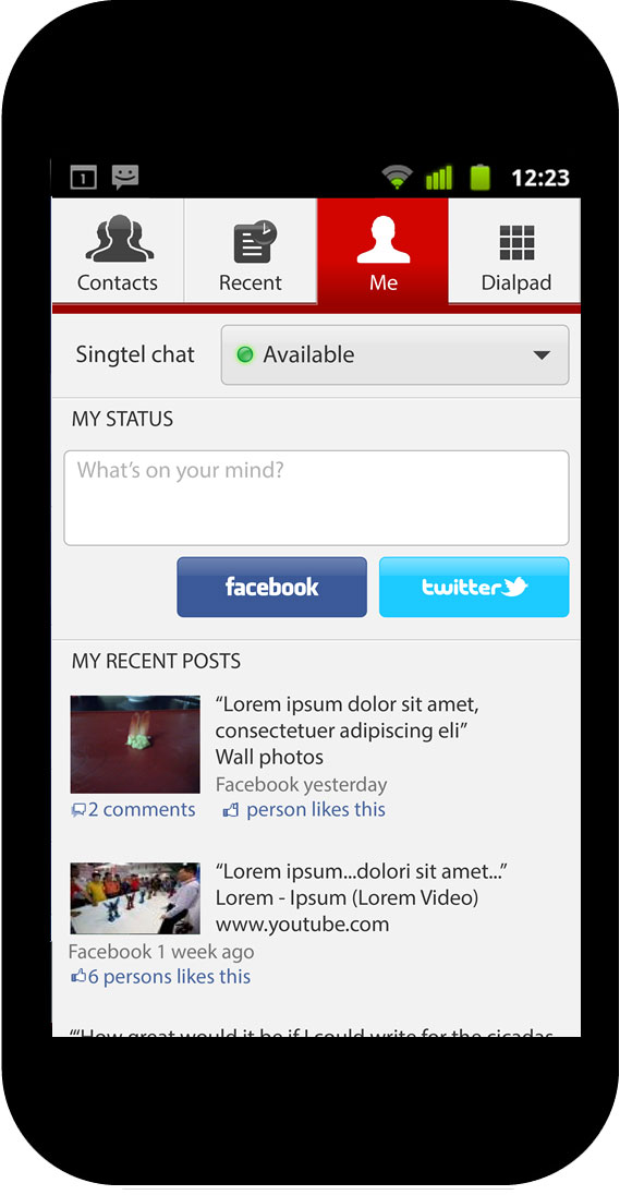 Social phone book app, own profile page