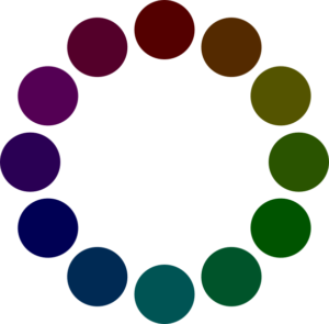 HSB color wheel with 100% saturation and 33% brightness. HSB-väriympyrä, jossa kylläisyys on 100% ja kirkkaus 33%.